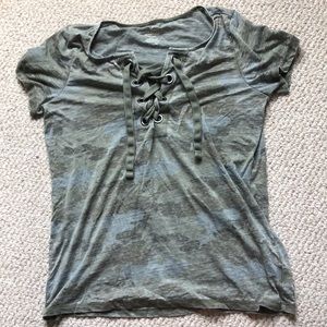 American Eagle camo tie up shirt